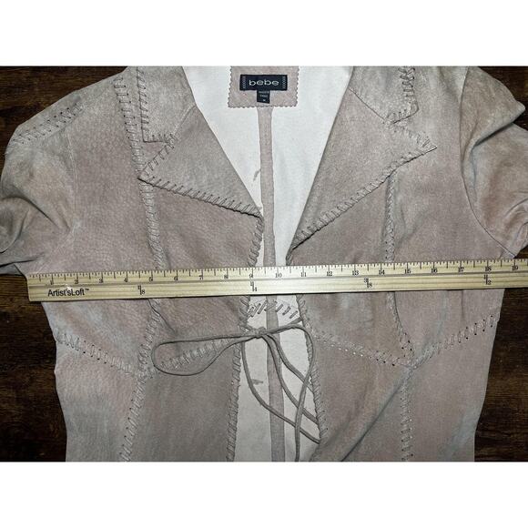 Bebe Jacket Womens Small Pink Genuine Leather Scallop Boho Y2K Tie Front 90s - Picture 10 of 16